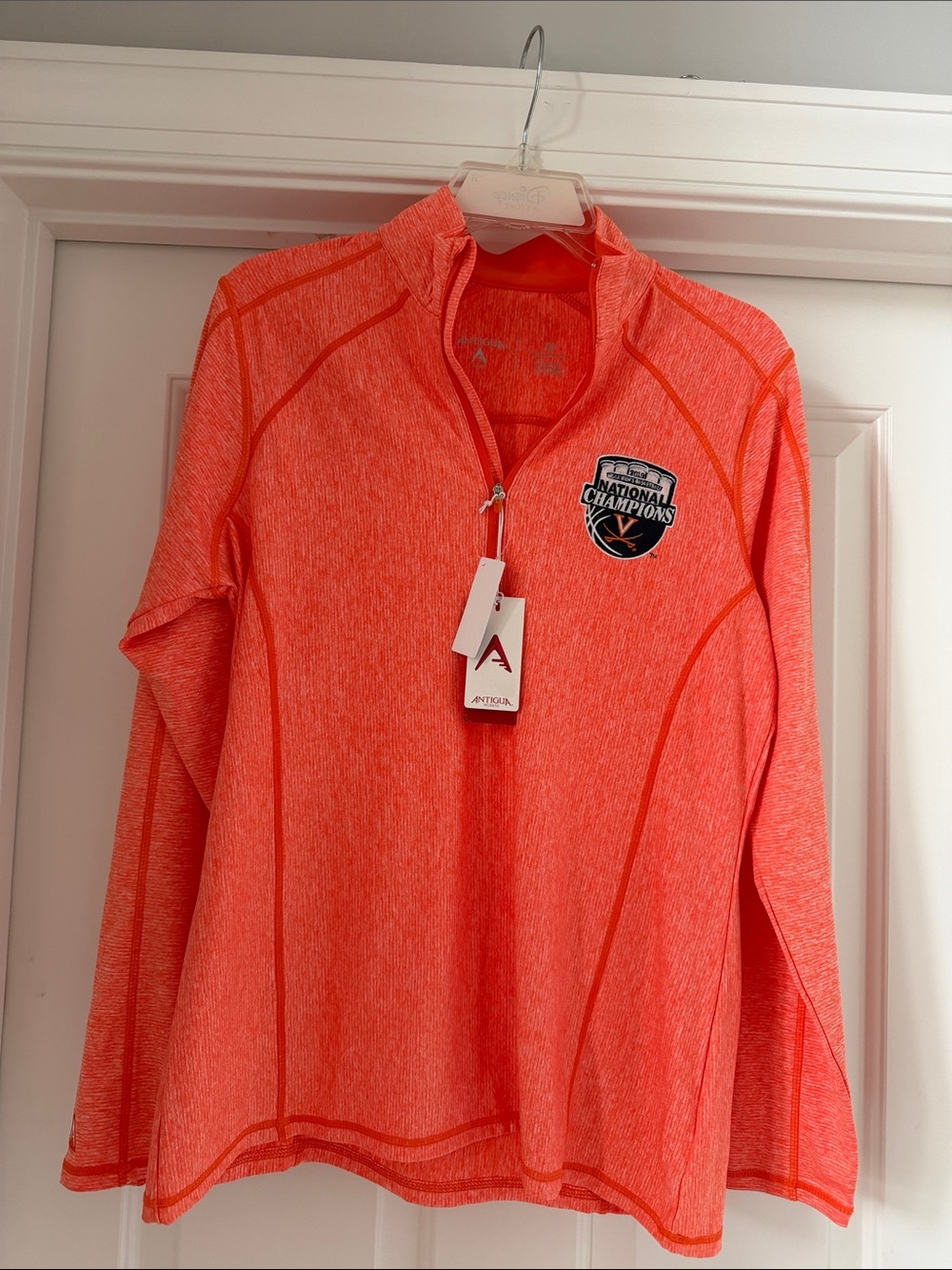 Antigua Neon Orange Quarter-Zip Pullover w/ Virginia Basketball Champions Patch